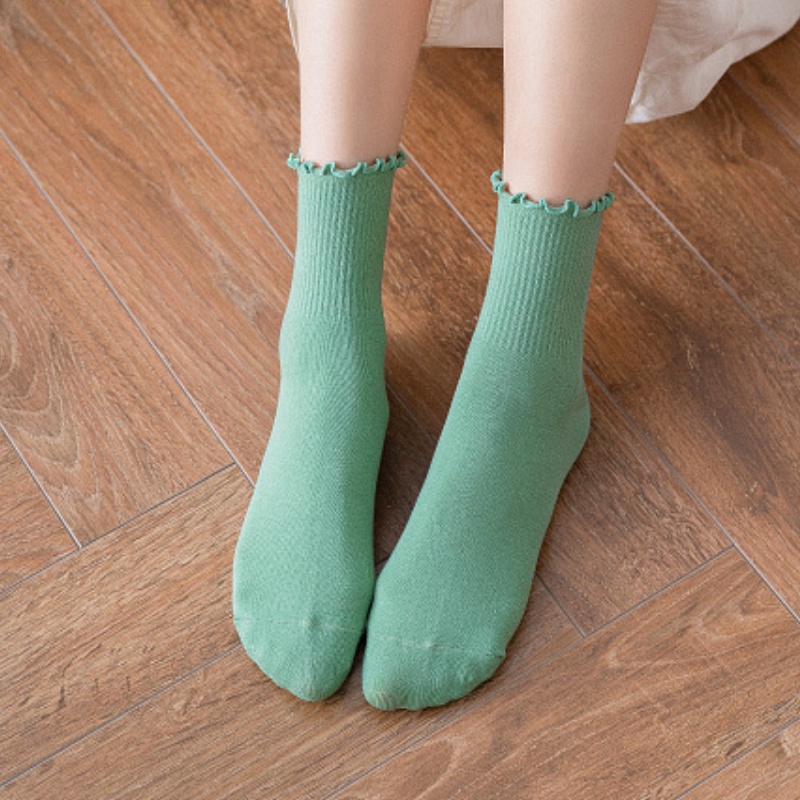 Đôi vớ FHYL cổ cao tới giữa bắp chân cotton màu sắc macaron thời trang dành cho nữ