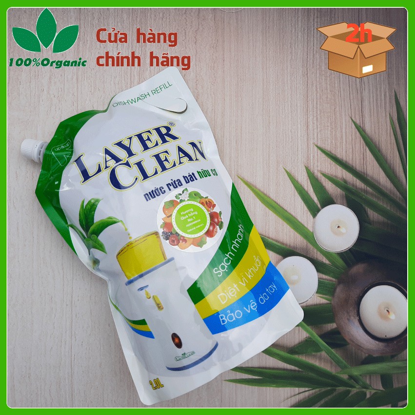 Nước rửa chén hữu cơ Layer Clean quả hồng, quả quýt dạng túi 2L an toàn cho bé