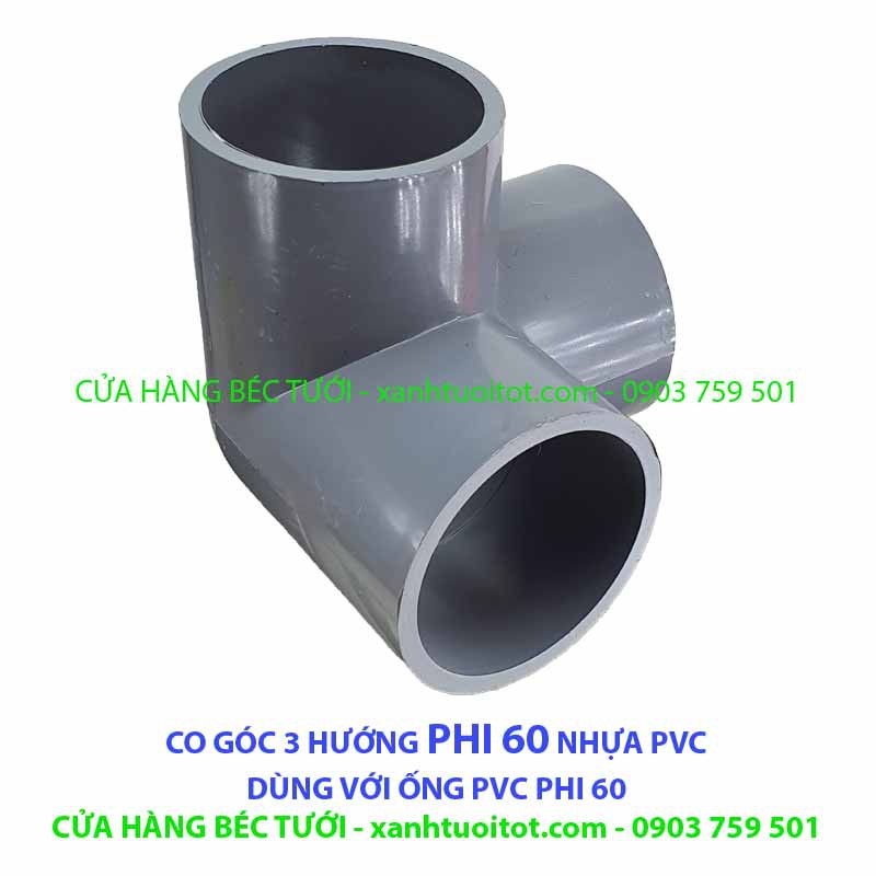 Bộ 4 cái CO GÓC 3 HƯỚNG PHI 60 NHỰA PVC - DÀY 3 MM