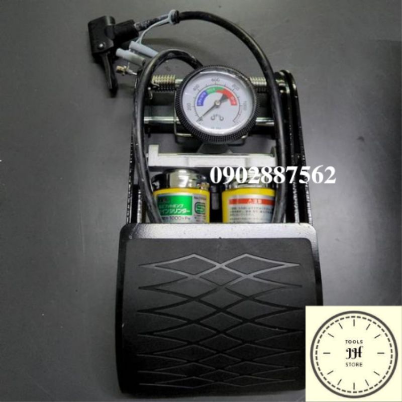 bơm hơi đạp chân 2 xi lanh hàng nội địa nhật ống lớn, lực bơm hơi nhanh, có nhiều vòi thay thế