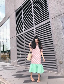 Đầm suông phối chân đuoi cá màu cá tính