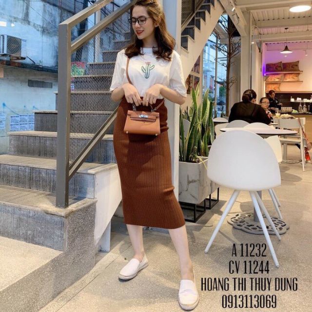 Chân váy len xẻ sau hot hit [Quảng Châu ] [ Ảnh Thật ]