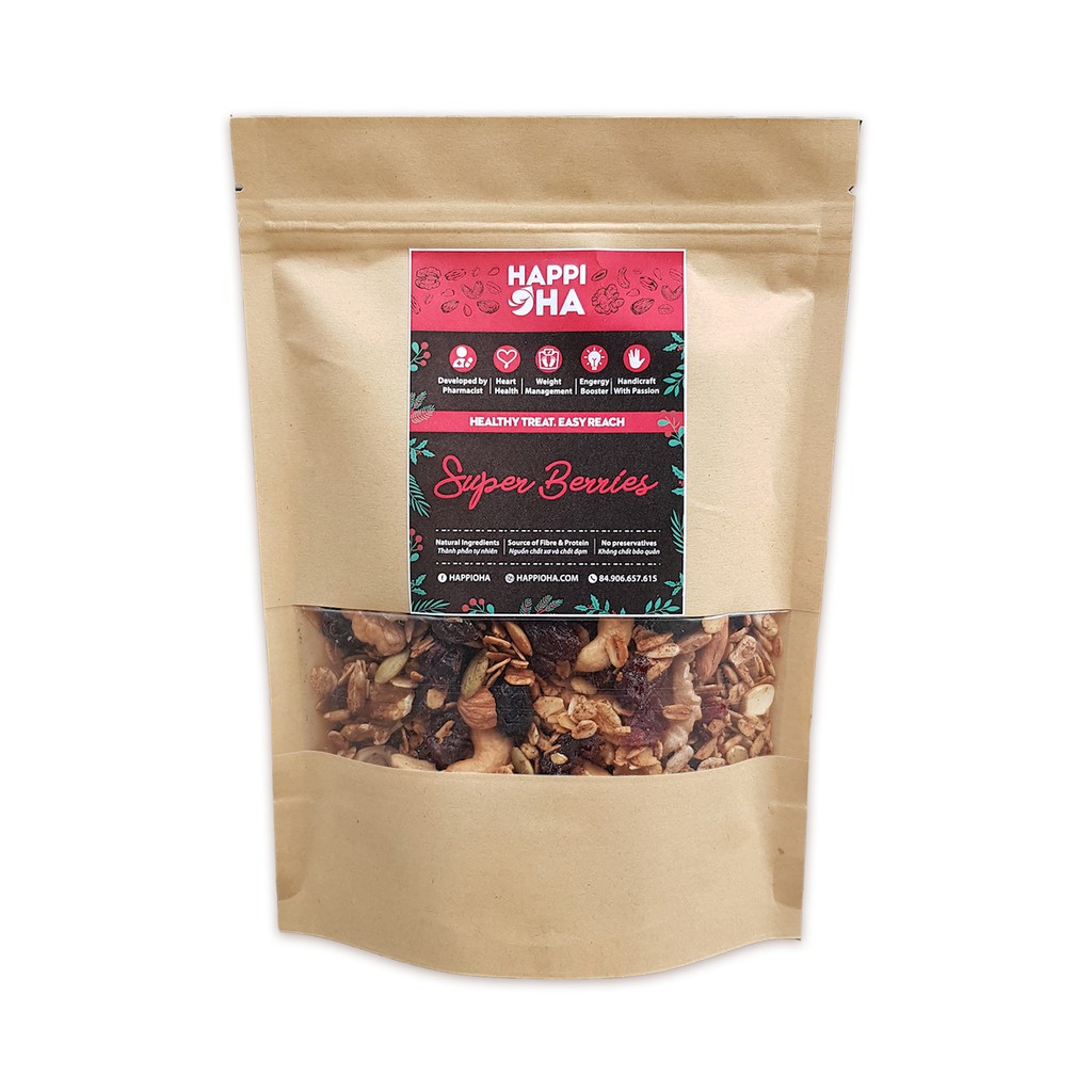 Granola vị quả mọng 8 loại hạt trái 240g/400g Không Đường Tinh Luyện - Super Berries HAPPI OHA | BigBuy360 - bigbuy360.vn