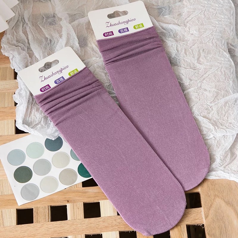 Tất vớ nữ nam cao cổ dài trắng dễ thương hàn quốc đẹp iLita chân thấp nhún đủ màu trơn đen, đỏ, vàng, xám, xanh