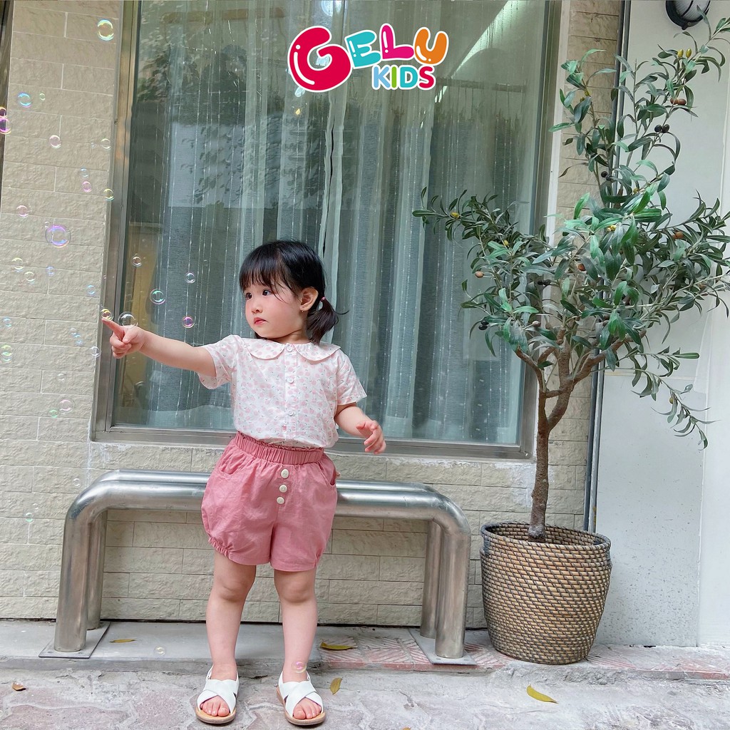 Bộ cộc tay cho bé gái GELU KIDS chất thô mềm phong cách Hàn Quốc siêu xinh - GLQA07