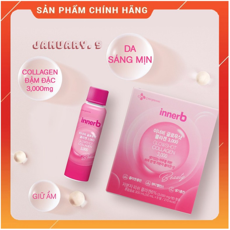 [Chính Hãng] Nước uống Collagen Innerb Glowshot 3000 Vitamin C - Hộp 6 chai x 50ml