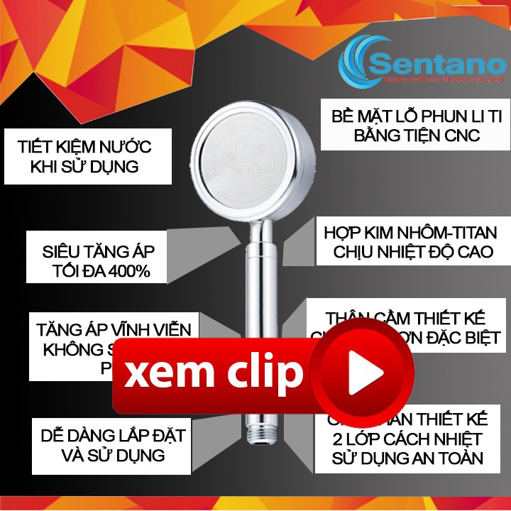 [CHÍNH HÃNG] Bộ vòi sen TĂNG ÁP NHÔM CỨNG SIÊU BỀN Sentano tay sen tăng áp siêu mạnh cải thiện tới 400% tia mịn massage