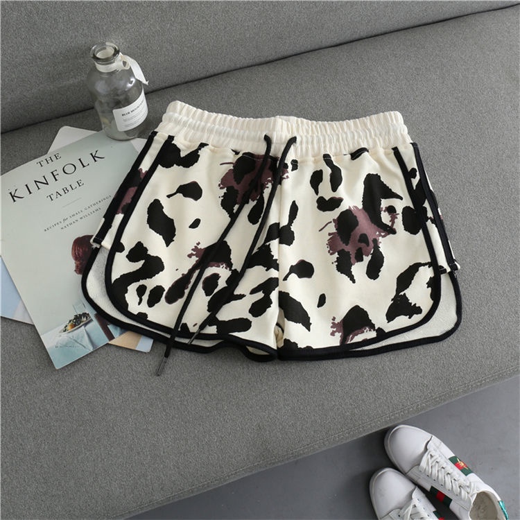 Quần short thể thao lưng cao ống rộng họa tiết da báo thời trang cho nữ