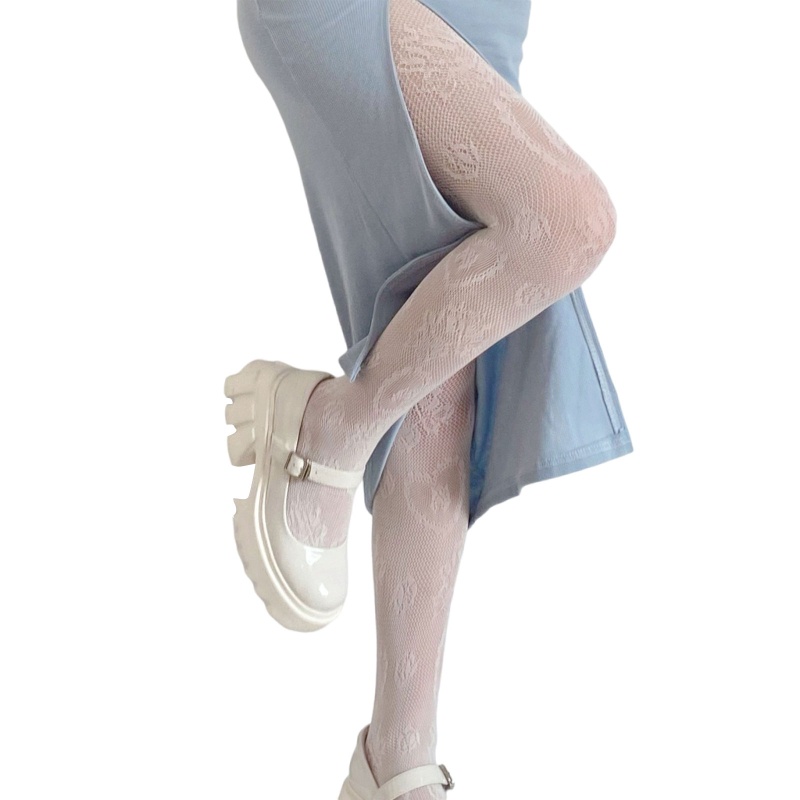 Xiangbao Quần Tất Lưới Họa Tiết Hình Xăm Hoa Trái Tim Phong Cách Hoàng Gia Pháp Cổ Điển Cho Nữ