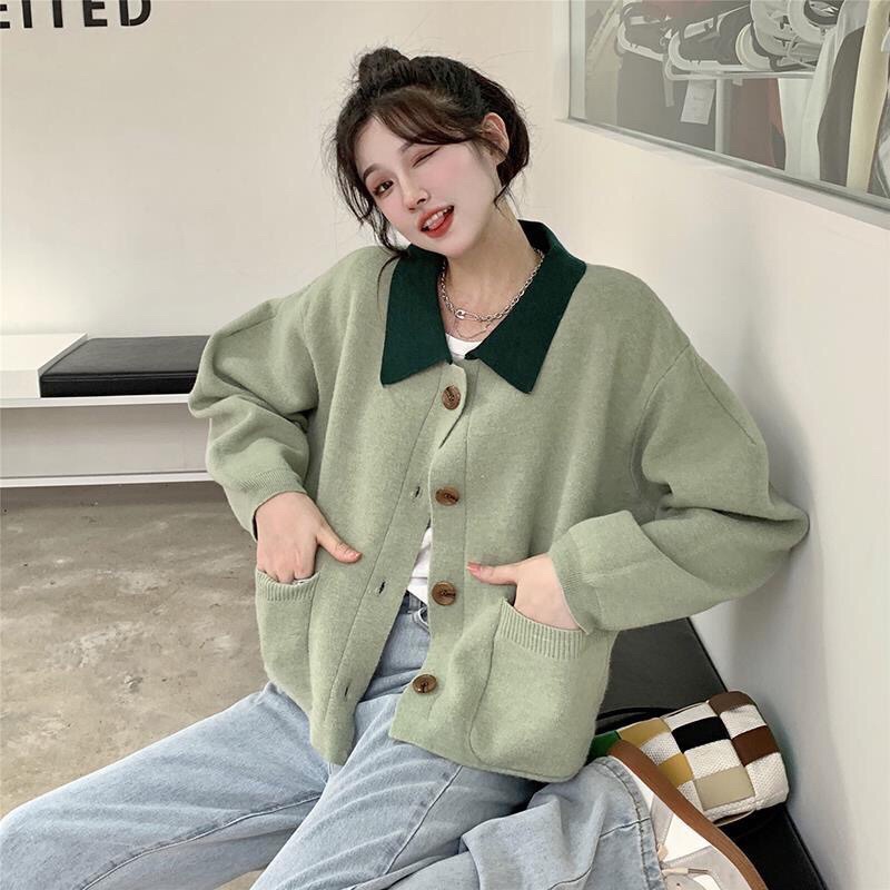 ÁO LEN CARDIGAN CROPTOP CỔ POLO MÀU XANH CÓ BIGSIZE
