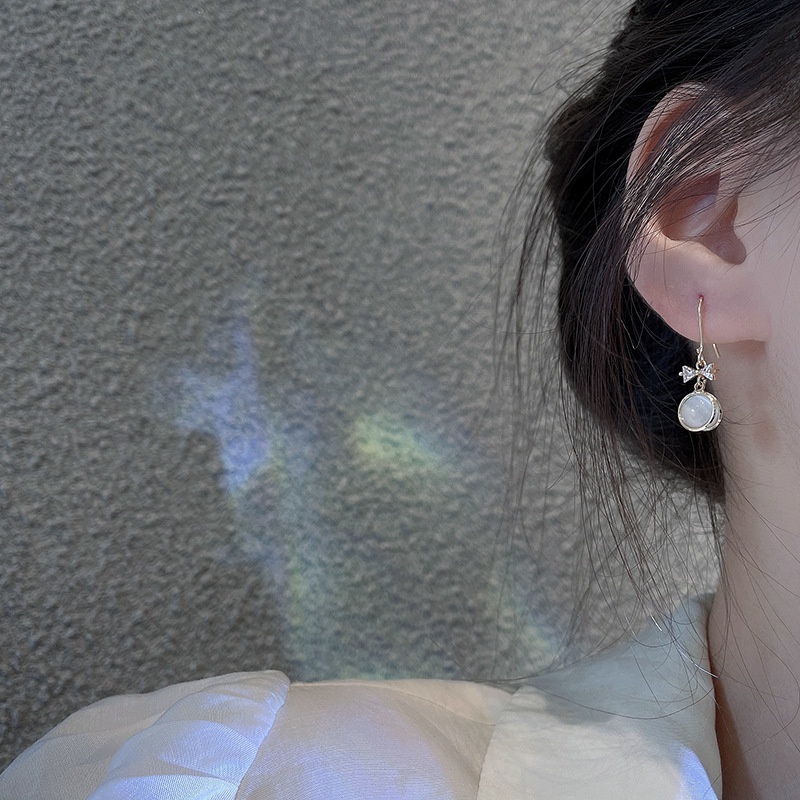 Đôi Khuyên Tai Dài Đính Đá Opan Thời Trang Thu Đông Hàn Quốc Cho Nữ