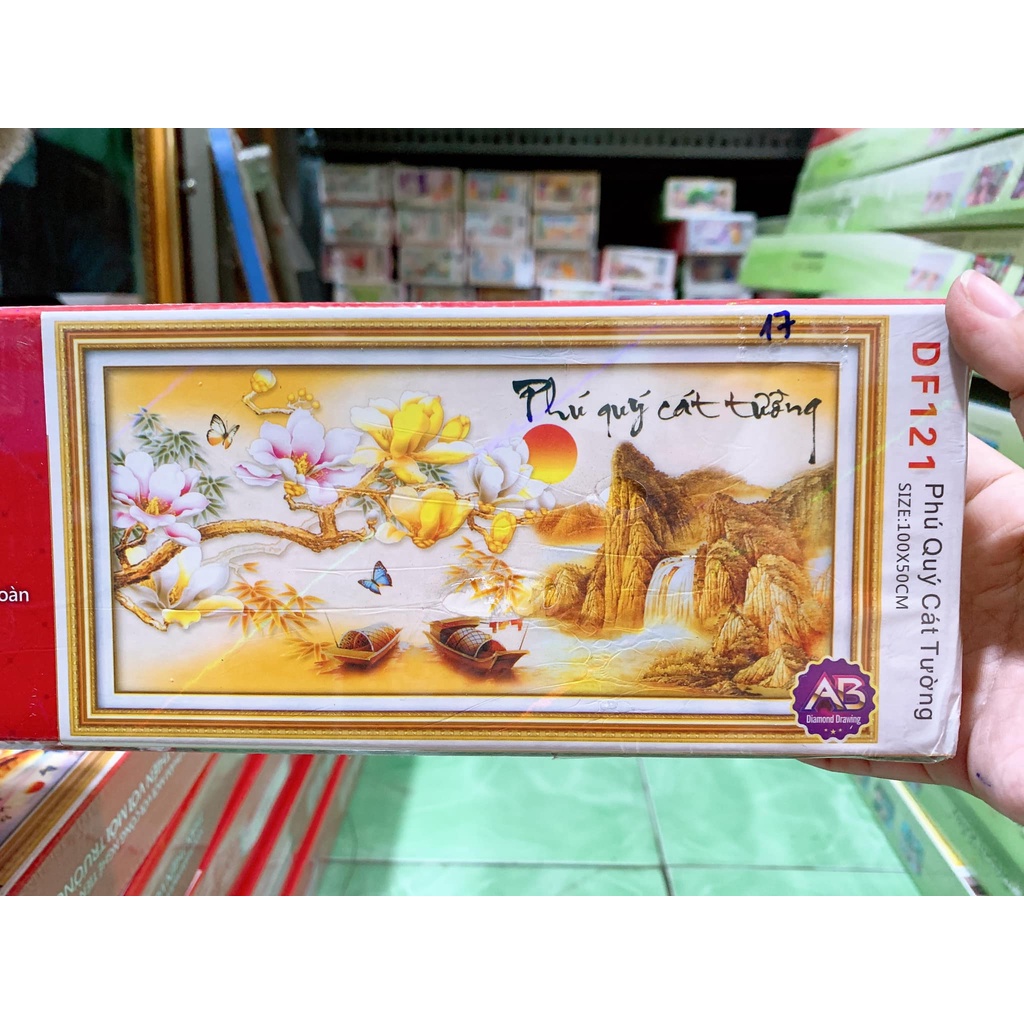 Tranh đính đá phú quý cát tường KT:100x50cm. Tranh gắn đá tự làm.