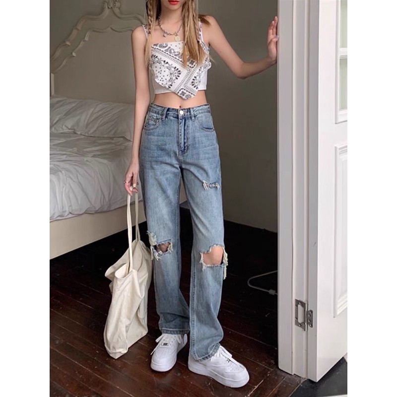 Quần bò suông rách gối #1