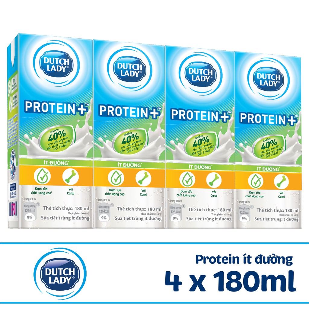 Lốc sữa tiệt trùng Dutch Lady Protein ít đường 4x180ml