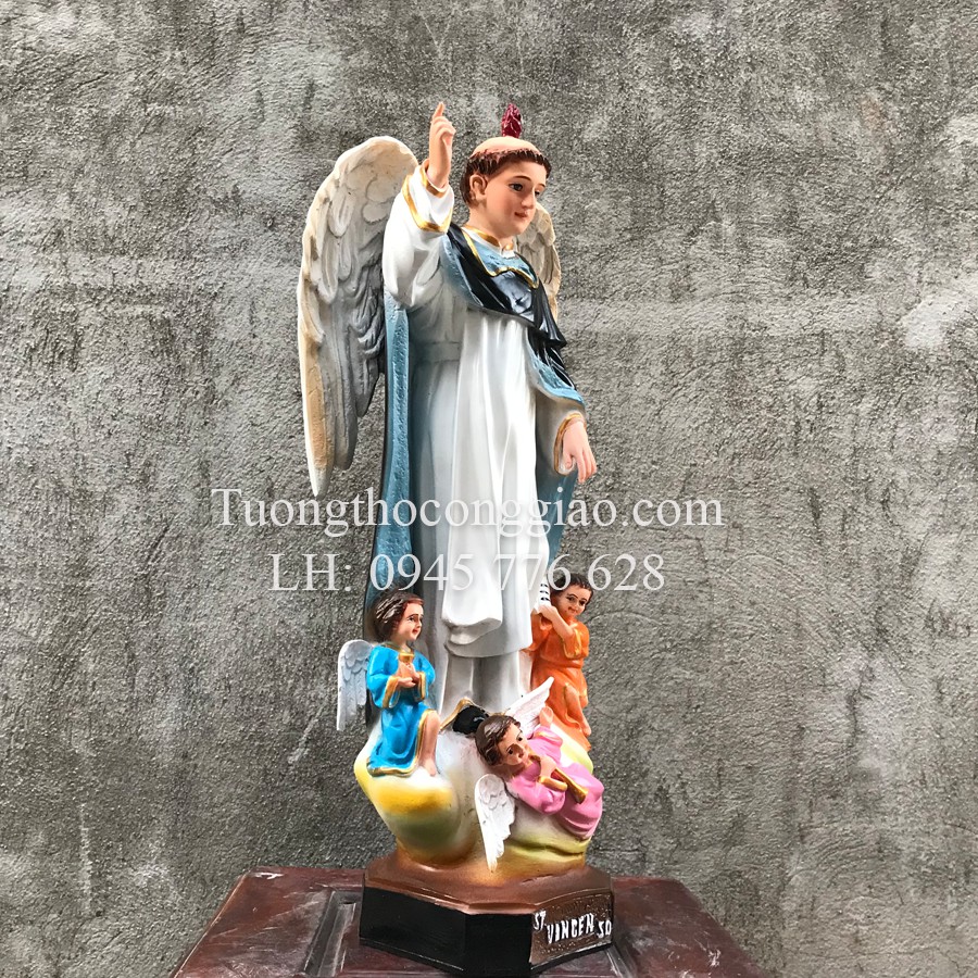 Tượng Thánh Vinh Sơn 50cm có thiên thần