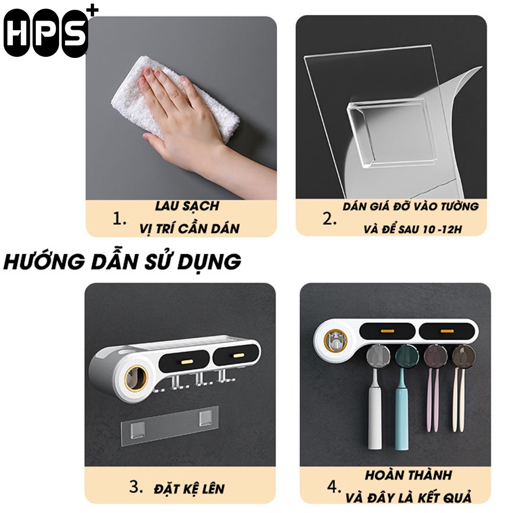 Bộ nhả kem đánh răng tự động gắn tường tiện lợi, Kệ nhà tắm treo tường cao cấp kèm miếng dán