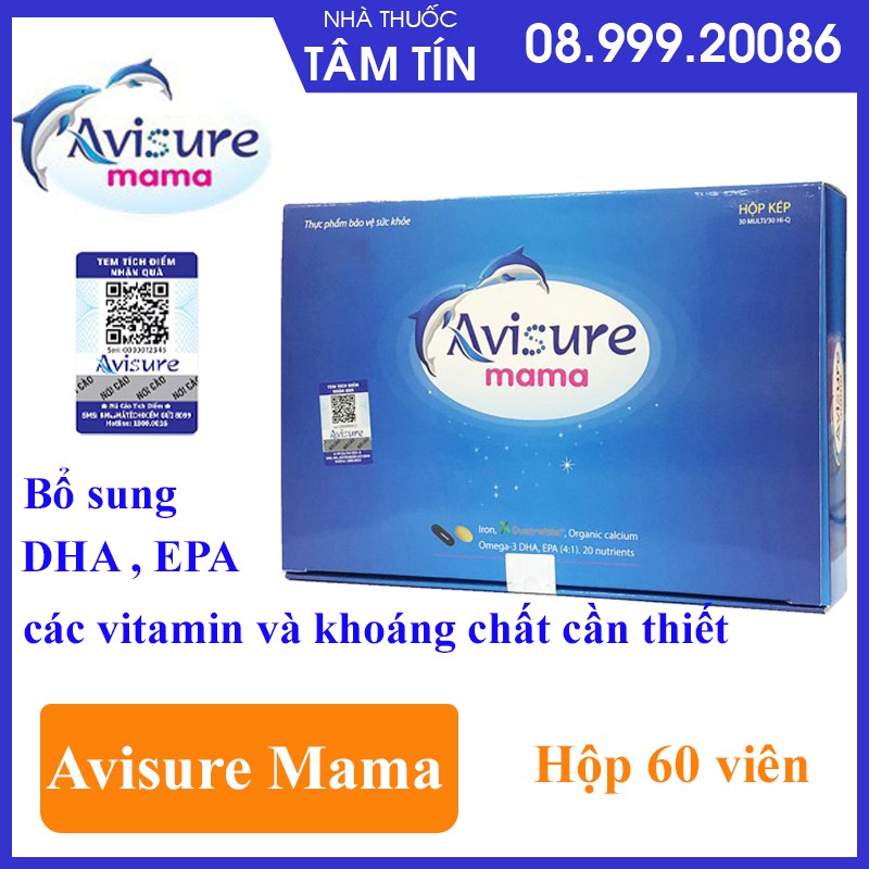 Avisure mama - Bổ sung DHA, EPA, các Vitamin và khoáng chất cần thiết trước và sau sinh (Hôp chứa 2 hộp 30 Viên)