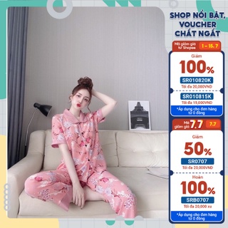 Đồ bộ mặc nhà lụa mango cổ sen tay ngắn quần dài họa tiết