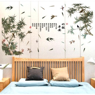 Decal dán tường mẫu tre làng quê KT 1m1*1m9 cũng có thể xê dịch được kích thước