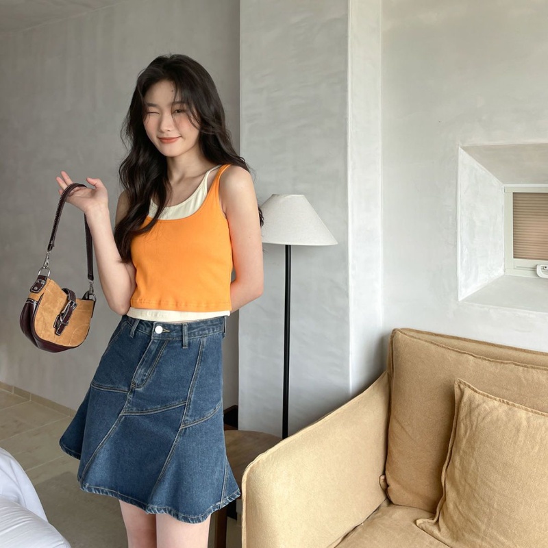 Bump Áo Ghi Lê Eo Cao Ngắn Màu Sắc Mùa Hè Thiết Kế Mới Cho Nữ