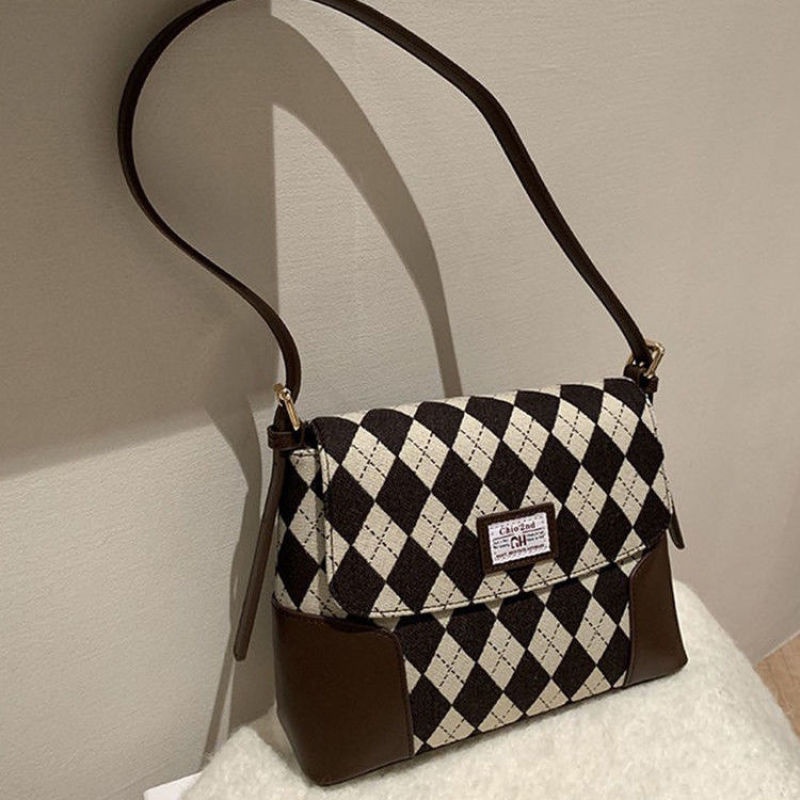 Oeteo Túi Xách Đeo Vai Cỡ Lớn Họa Tiết Caro Màu Nâu Dễ Thương Cho Nữ