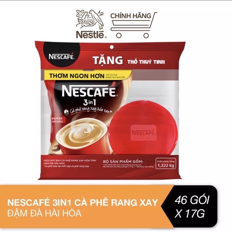 [Tặng 1 thố thủy tinh tiện dụng] Cà phê rang xay hòa tan Nescafé 3in1 đậm đà hài hòa (Bịch 46 gói x 17g) | BigBuy360 - bigbuy360.vn