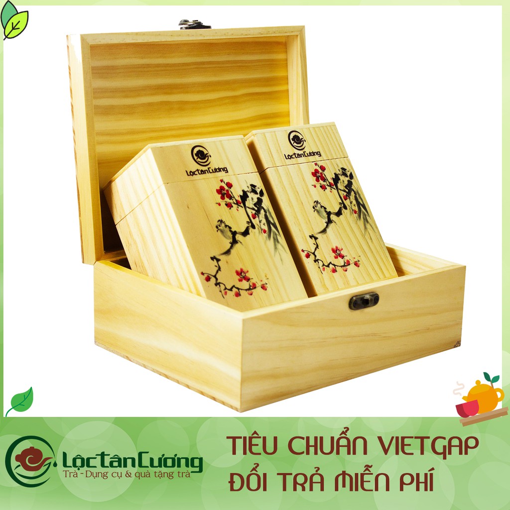 Hộp Quà Tặng Trà Bằng Gỗ - Hộp Vạn Xuân - Lộc Tân Cương