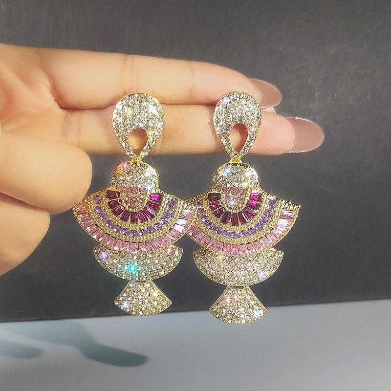 Bông Tai Mạ Bạc 925 Đính Kim Cương Giả Nhiều Màu Sang Trọng Thời Trang