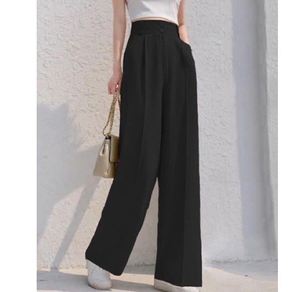 quần culottes cạp siêu cao 2 khuy khóa trước chất tuyết mưa