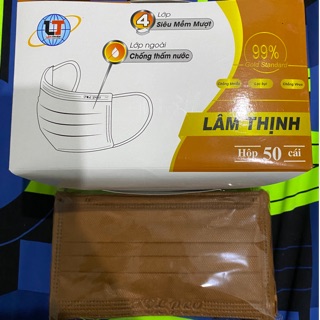 Khẩu trang y tế màu nâu coffee 4 lớp hộp 50 cái
