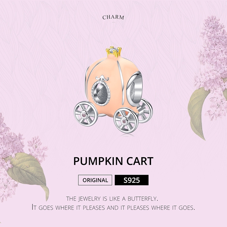 Hạt Charm Bamoer BSC135 Hình Cỗ Xe Bí Ngô Màu Be Làm Vòng Tay Dây Rắn Cho Bạn Nữ Bằng Bạc 925 Thật