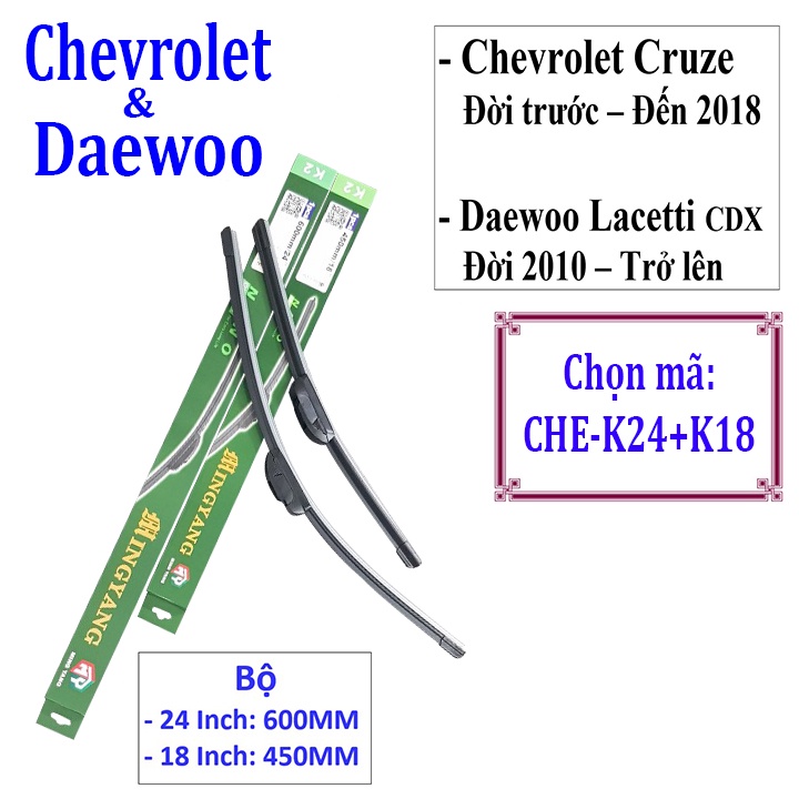 [BH 1 NĂM] Bộ 2 thanh gạt nước mưa ô tô xe Chevrolet, Daewoo: Cruze-Aveo-Captiva-Trax-Spark-Lacetti-Gentra-Lanos-Matiz..