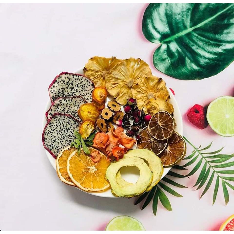 Hoa quả sấy khô set 30 gói trà detox tặng 3 gói đường, không tặng hộp + bình + mật ong + túi vải - ẢNH THẬT