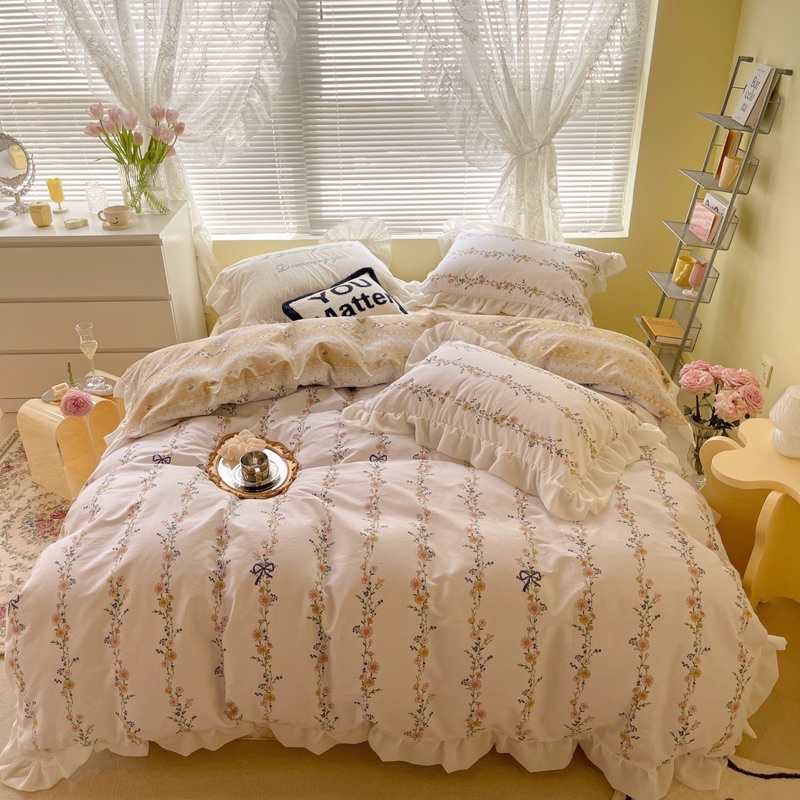 Bộ chăn ga 4 món cotton bèo ren