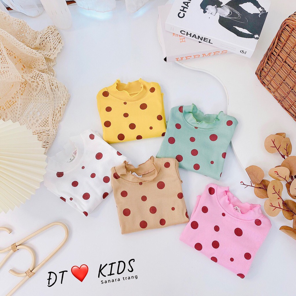 Áo giữ nhiệt len tăm chấm bi cổ 3 phân cho bé từ 8-20kg
