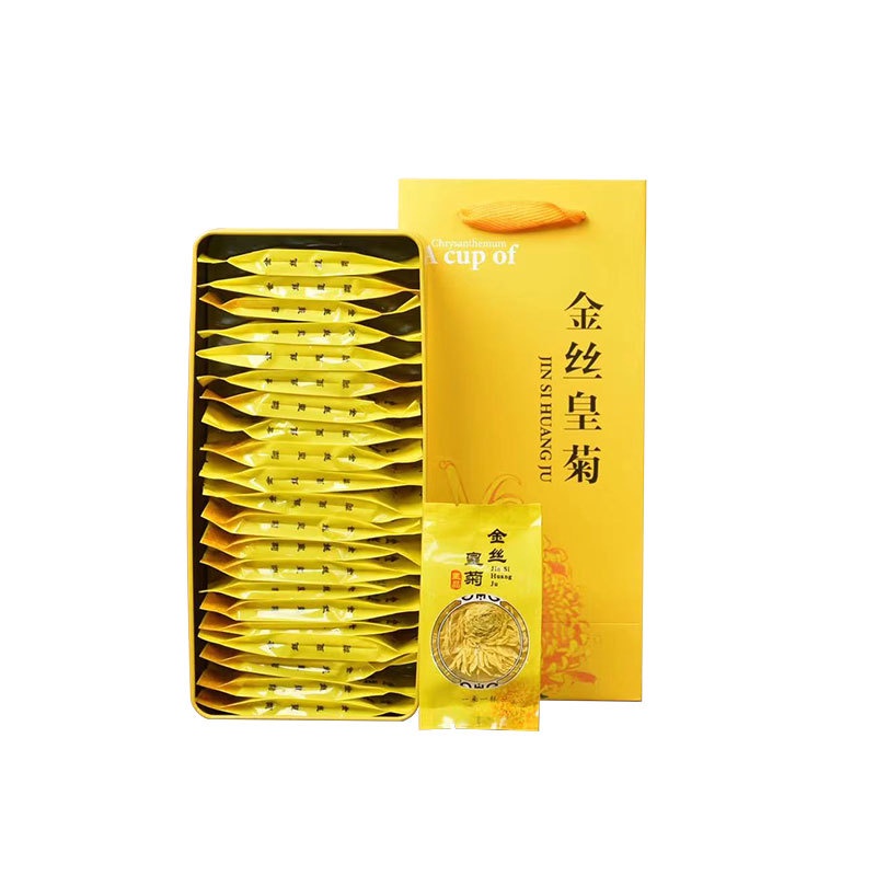 [ Thanh nhiệt giải độc ] Combo 10 gói trà hoa cúc vàng Hoàng Đế giúp thanh nhiệt giải độc tặng kèm hộp thiếc và túi xách