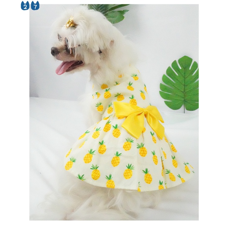 Đầm họa tiết quả dứa/cherry dễ thương cho thú cưng