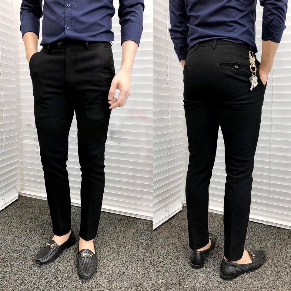 Quần Nam Đen Trơn Dáng Ôm Ống Côn Chất Vải Mềm Mịn Ít Bám Bụi Phong Cách Quần Tây Nam