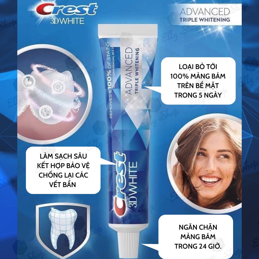 Kem đánh răng Crest 3D White Advanced Triple Whitening - 158g