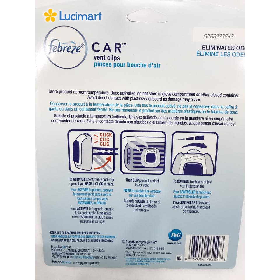 Nước hoa ô tô Febreze Air Freshener Car Vent Clips kẹp ống gió xe hơi [Hàng Mỹ] | BigBuy360 - bigbuy360.vn