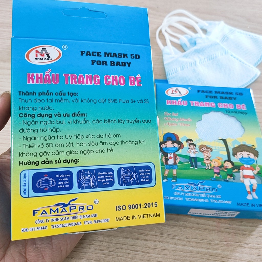 Hộp 10 Khẩu Trang Cho Bé 5D FACE MASK Kháng Khuẩn, Ngăn ngừa Bụi Mịn, Hoá Chất Độc Hại Cho Các Bé - 2X MART