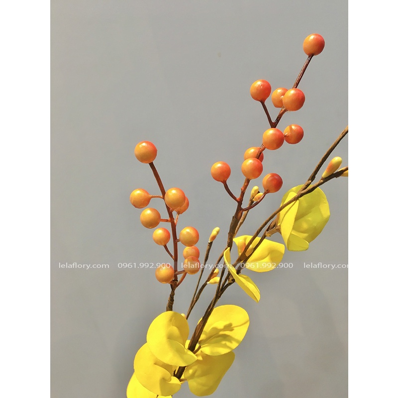 Cành đào đông giả có lá nhiều màu, hoa trang trí, decor nhà cửa - HOG0006