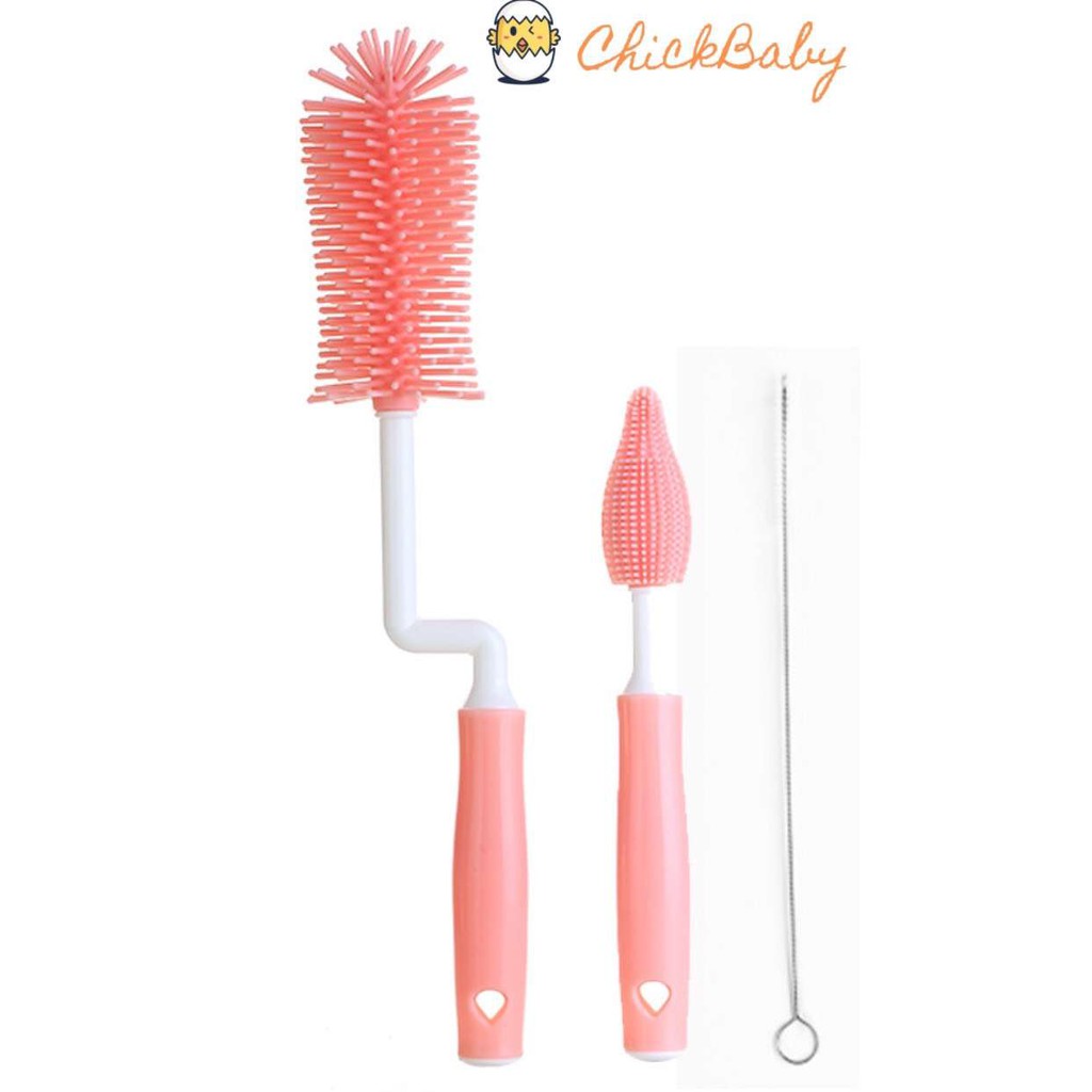 Cọ rửa bình sữa silicon, cây rửa bình 3 chi tiết ChickBabyShop