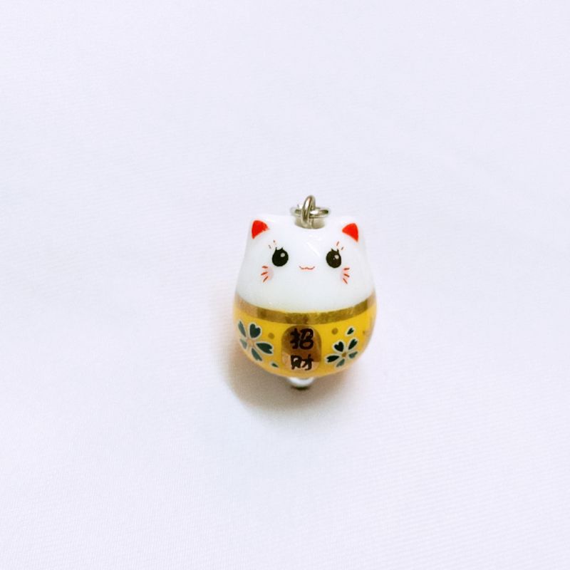 Hạt gốm mèo thần tài Maneki neko may mắn mắt tròn (có sẵn móc treo)