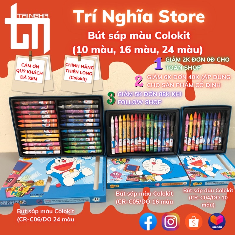 (Thiên Long chính hãng) Bút sáp màu 10 màu, 16 màu, 24 màu || Giảm 2k đơn 0đ | Giảm 5k đơn 88k khi follow shop