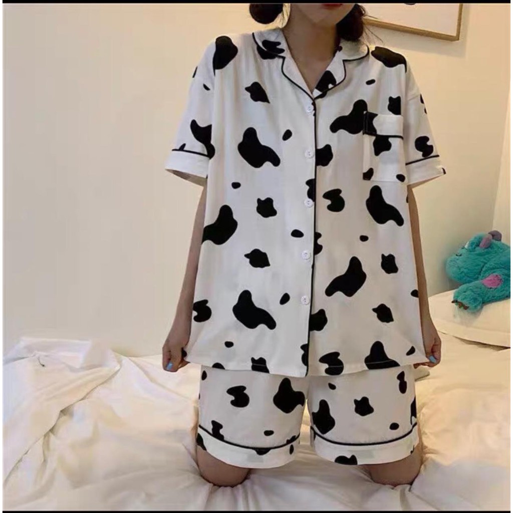 Bộ Pijama Ngắn Tay - Bộ Ngủ Bò Sữa Ulzzang Cute Hot Trend 2021