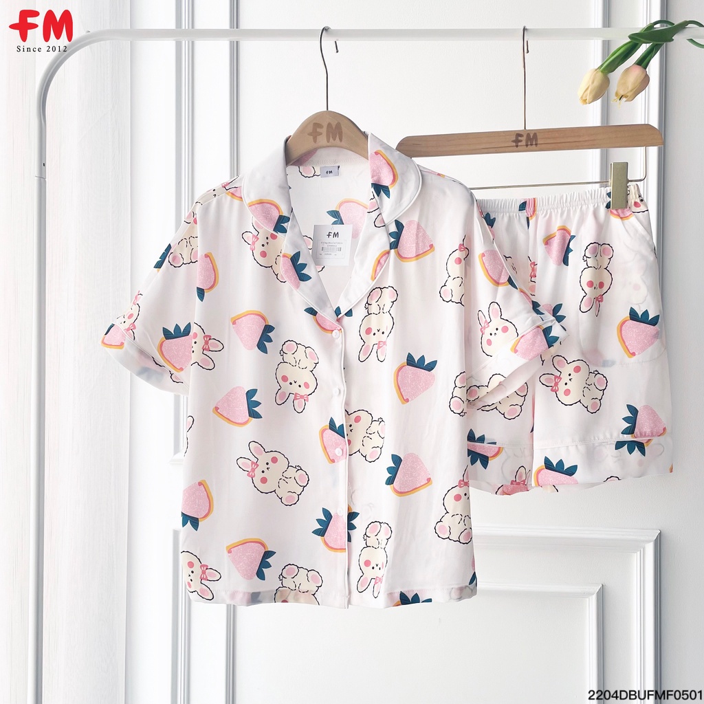 Đồ bộ nữ mặc nhà FM Style bộ ngủ pijama lụa cộc tay họa tiết hoạt hình dễ thương set mặc nhà 220405416