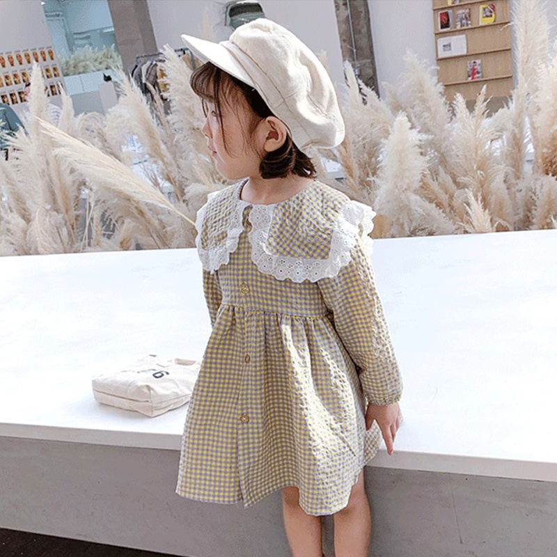 Đầm Caro Dễ Thương Cho Bé Gái Phong Cách Hàn Quốc