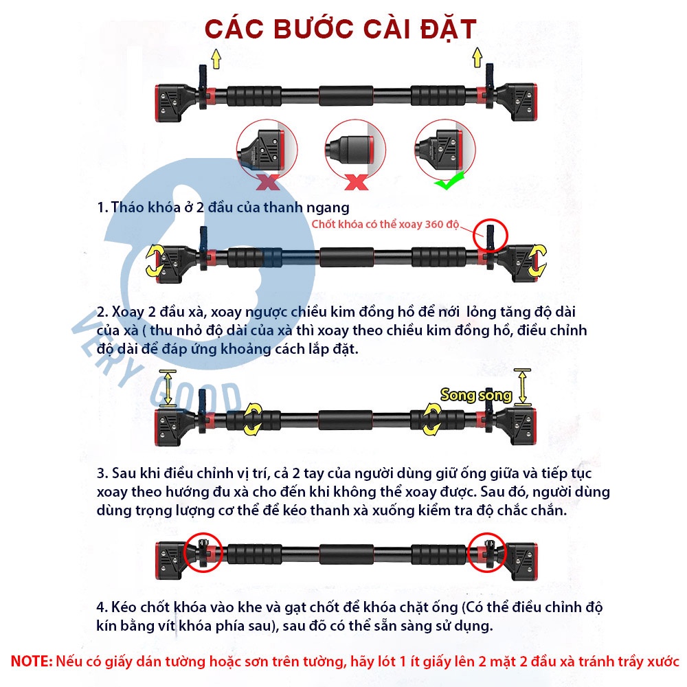 Xà đơn treo tường cao cấp chống xoay khi tập không cần vít khoan đục tường chịu lực dvrg dieushop