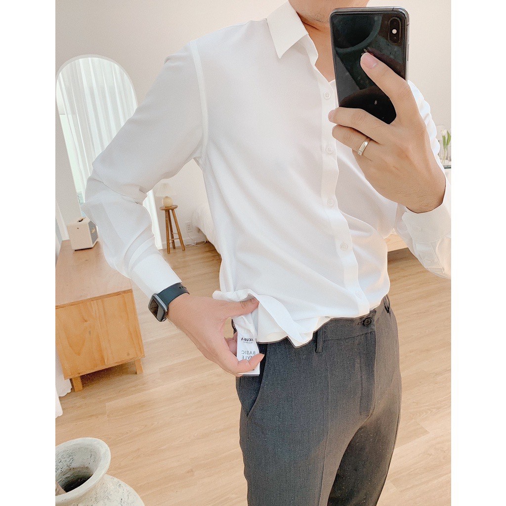 Áo sơ mi lụa POCA áo dài tay nam kiểu dáng body lich lãm và sang trọng ( SMLH ) - sp 2